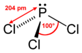 2D structure with dimensions of Phosphorus trichloride
