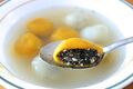 Pumpkin tangyuan with red bean baste and black sesame fillings