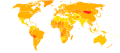World map showing death rates from malignant neoplasms according to WHO 2004 data