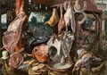 A Meat Stall with the Holy Family Giving Alms
