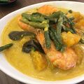 Ginataang kalabasa at hipon (shrimp, calabaza, green beans, and eggplant in coconut milk) - Philippines