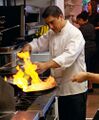 Flambé in a sauté pan