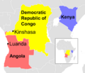 Map showing the spread of yellow fever in Angola and the DRC in 2016.