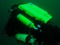Diver using Inspiration rebreather at the wreck of the MV Orotava
