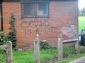 'COVID is a lie', Sports pavilion, playing field, Wakefield Road, Pontefract
