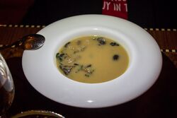 Parsnip & Pear Soup accented with Roasted Chestnuts