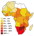 Map of HIV/AIDS prevalence in Africa, 2002