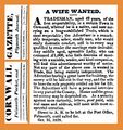 Wife Wanted - Royal Cornwall Gazette, Falmouth Packet and Plymouth Journal