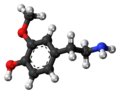 3D ball-and-stick model of 3-Methoxytyramine