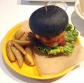 Charcoal bun with vegan burger in Tokyo