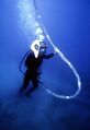 Lieutenant Eddie tests Mark 12 diving gear