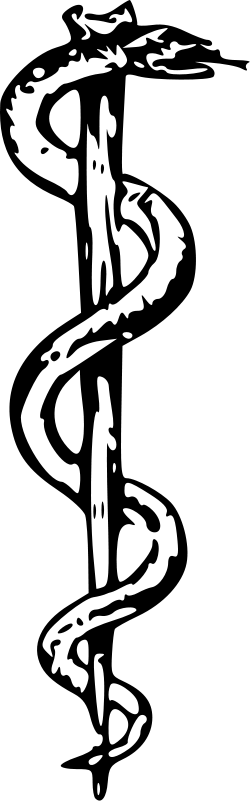 The Rod of Asclepius symbol, featuring a serpent entwined around a staff.