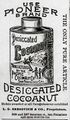 1890 newspaper advertisement showing tin of desiccated coconut